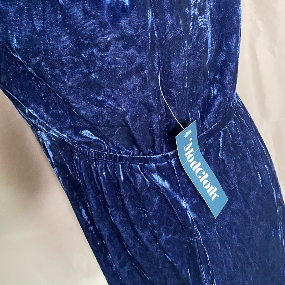 New ModCloth Large Blue Velvet Long Sleeve Dress - Picture 8 of 11
